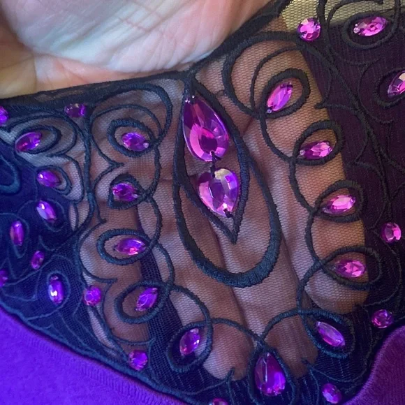 Bob Mackie wearable art purple with black mesh jeweled neckline XL - Picture 7 of 8